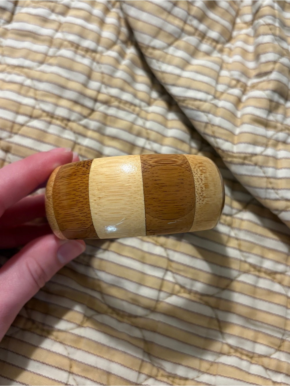 Handcrafted Vintage Two-Tone Wooden Bangle Bracelet - Natural Brown & Light Wood